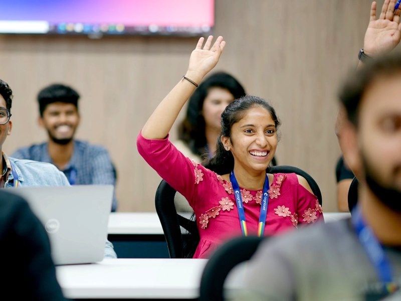 a group of people in a classroom
