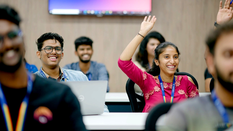 a group of people in a classroom