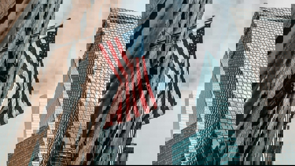 a flag on a building