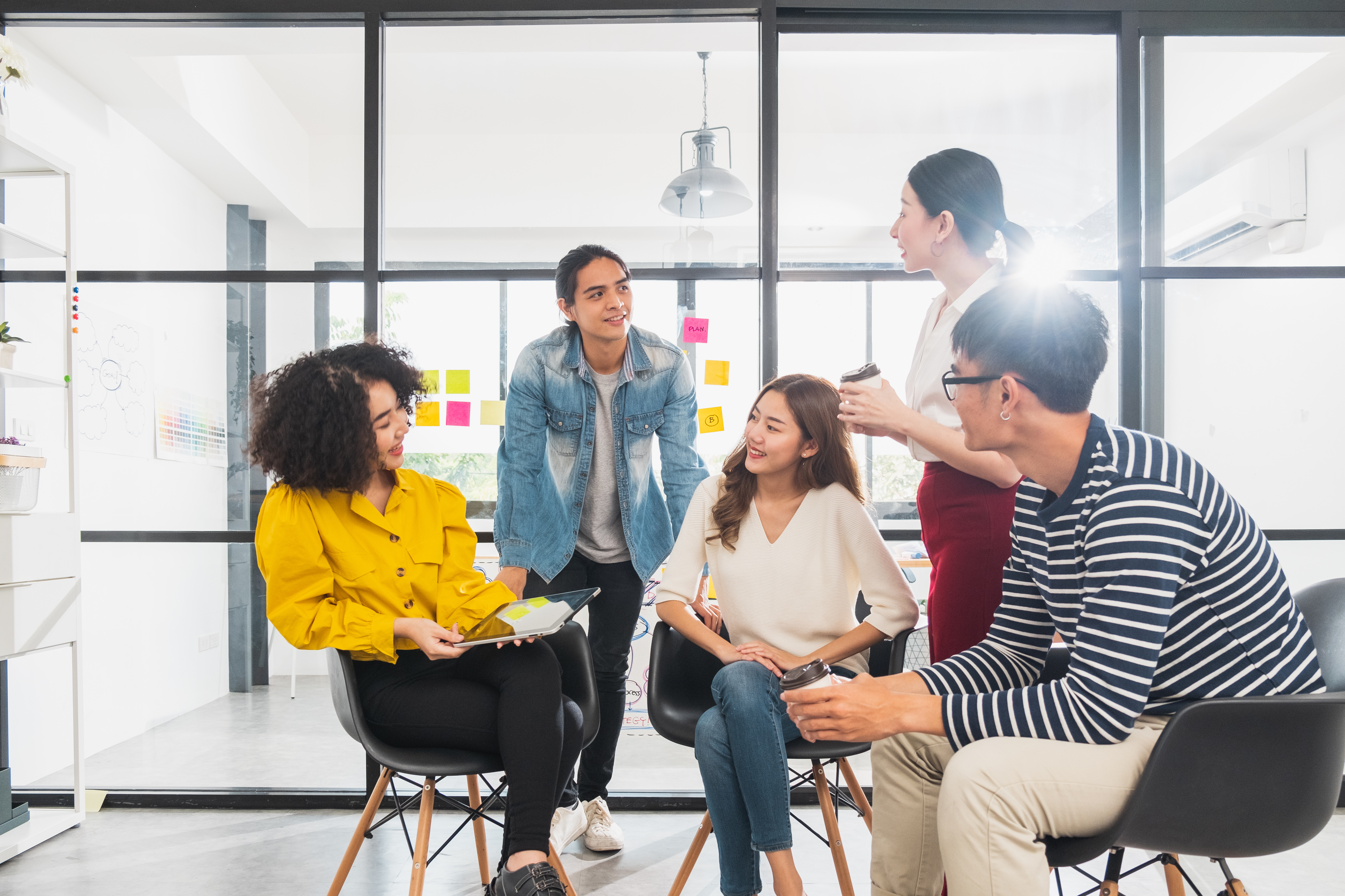a group of people in a room