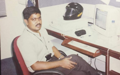 My dad in 2000 enjoying his corner desk!