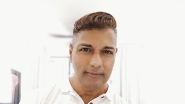 a person in a striped shirt