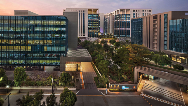 a city with persony buildings and trees