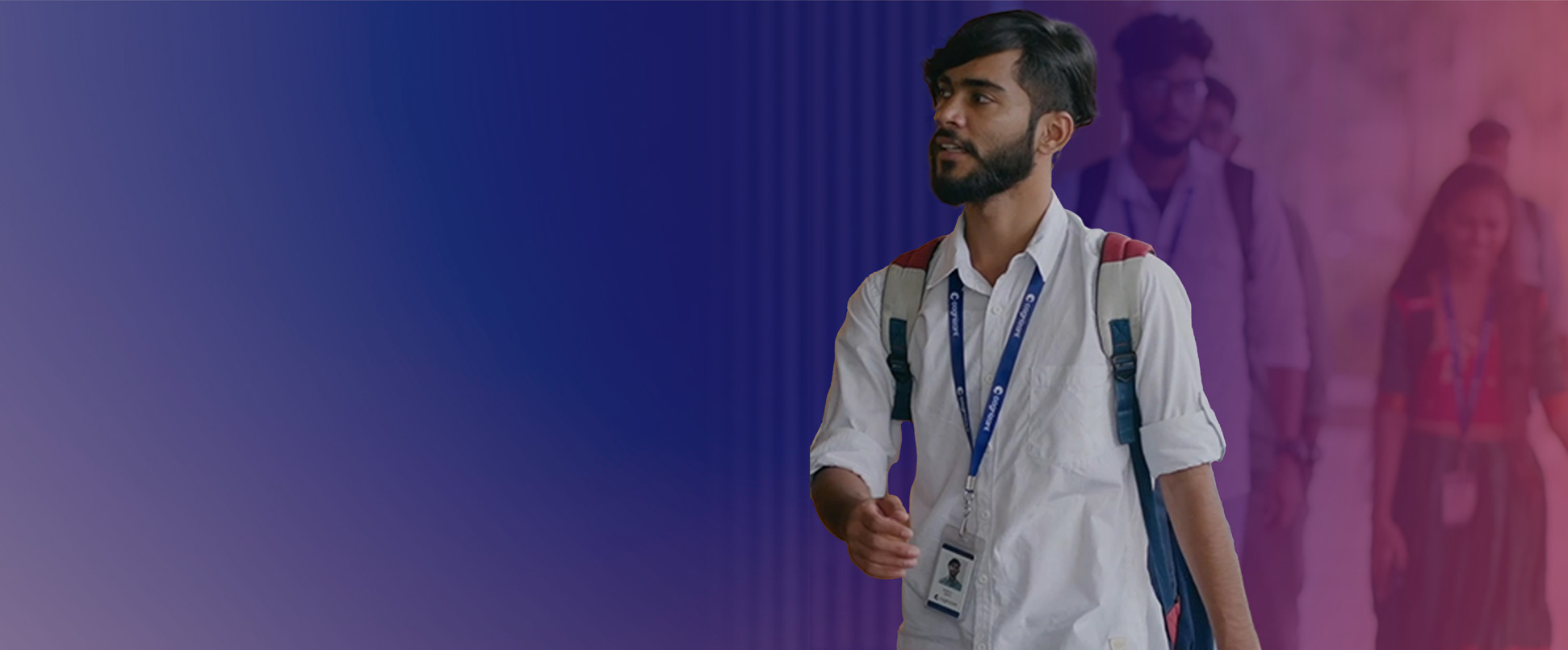 a person wearing a lanyard and a white shirt