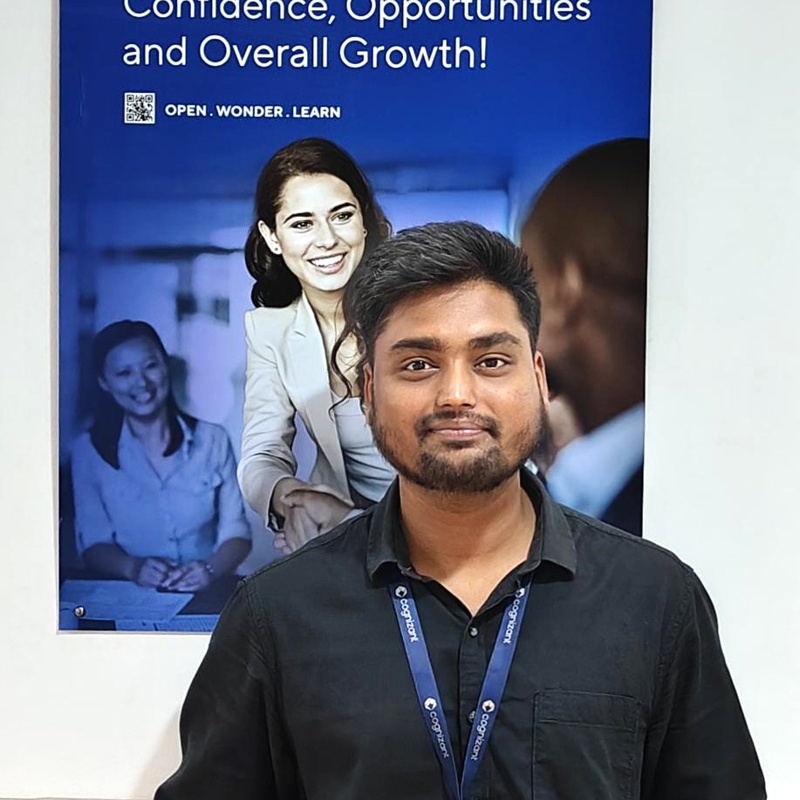 a person standing in front of a poster