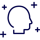 a blue outline of a head