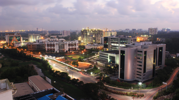 a city with buildings and roads