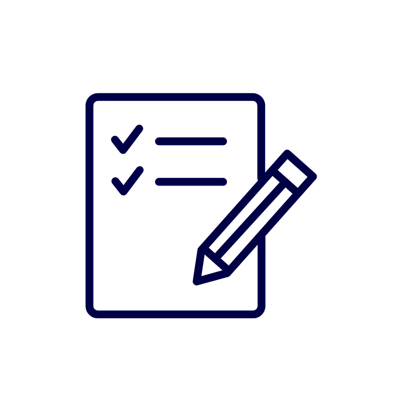 a blue line drawing of a piece of paper and a pencil