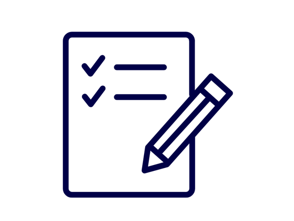 a blue line drawing of a piece of paper and a pencil