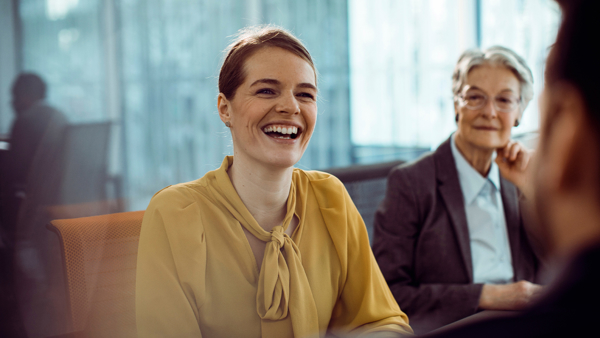 a person laughing in a room