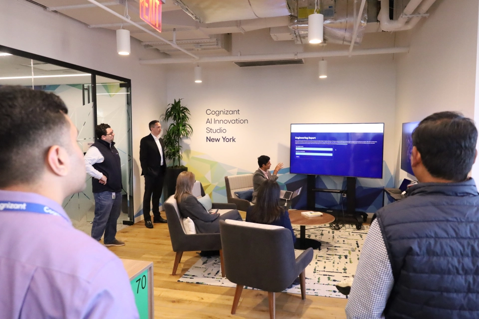 a group of people in a room