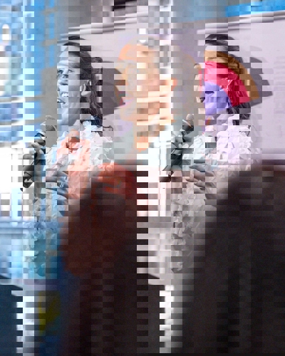 a person speaking into a microphone