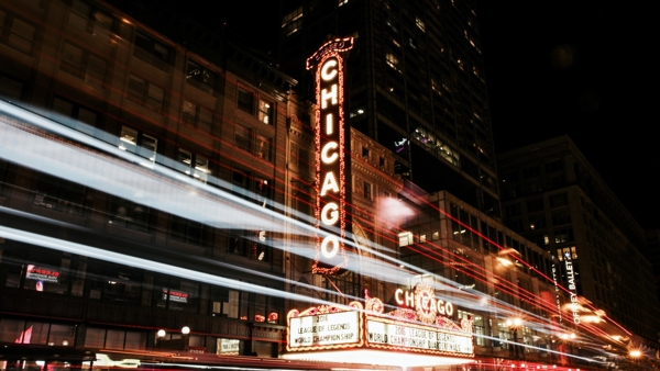 a building with lights on it