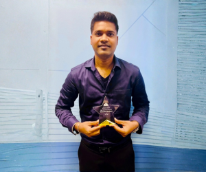 a person holding a trophy