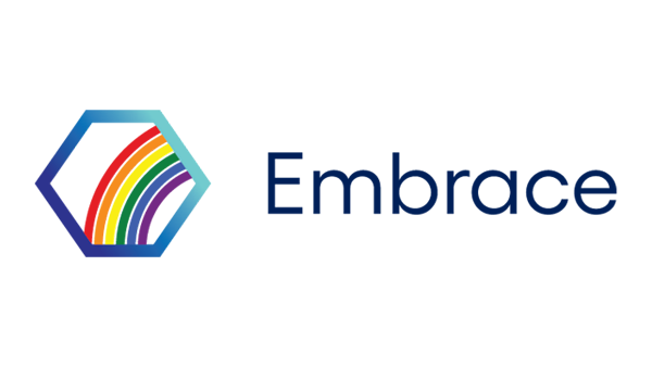 a logo with a rainbow in the middle