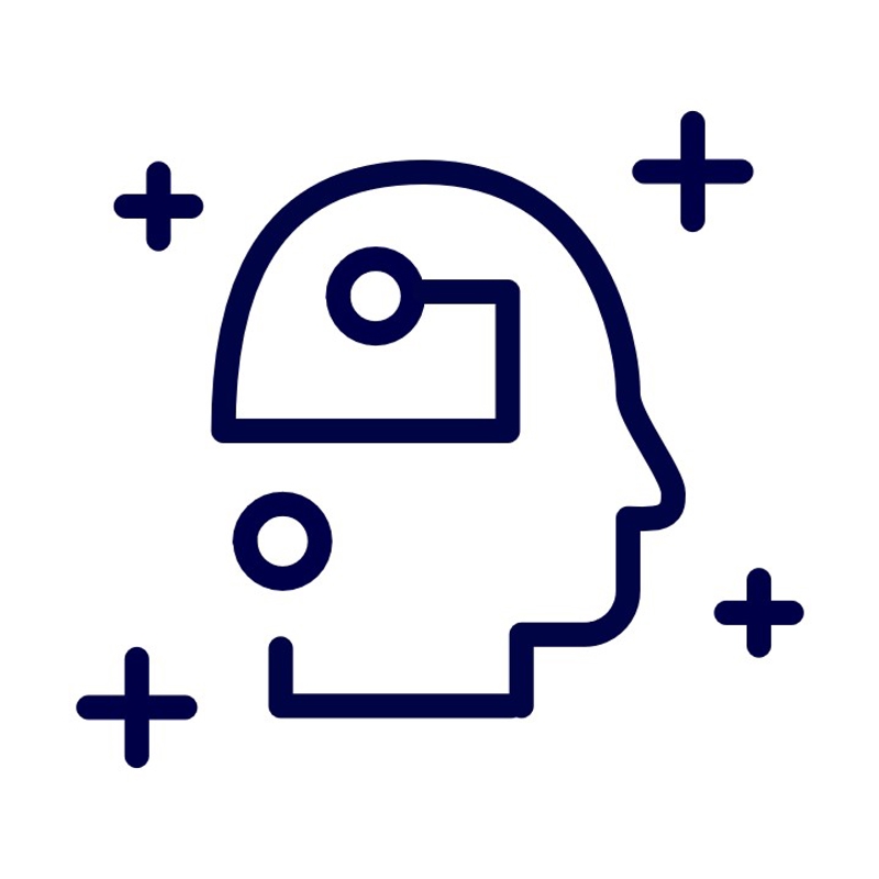 a black outline of a head with a wire connected to it
