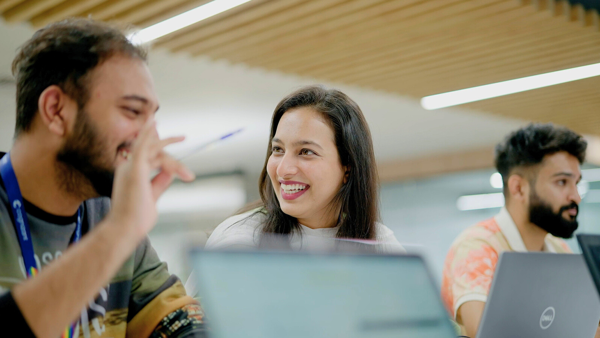 a person smiling at a person