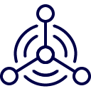 a blue logo with circles and lines